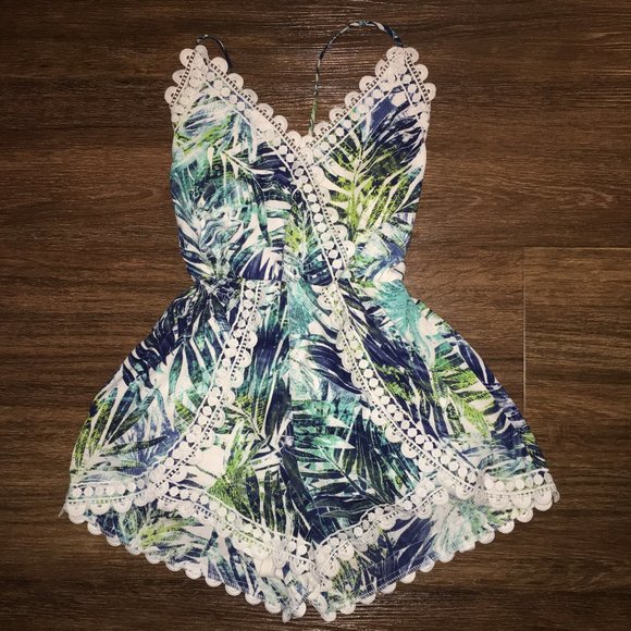 Papaya Blue Floral Romper - Picture 1 of 2